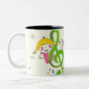 Taza Bicolor Chica que juega con las notas musicales sobre casa