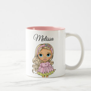 Taza Bicolor Chica Rubia Acuarela Cualquier Nombre