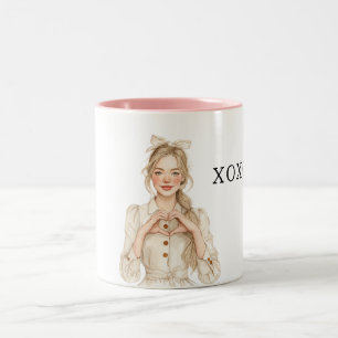 Taza Bicolor Chica Rubia Corazón Manos XOXO