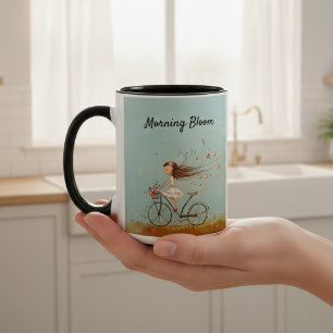 Taza Bicolor Chica Vintage en Bicicleta Floral Personalizada