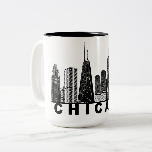 Taza Bicolor Chicago Skyline Silhouette  (Anverso izquierdo)