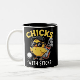Taza Bicolor Chicas con Palos Golfista Chica Club de Golf Golf