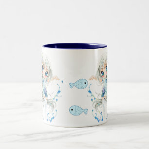 Taza Bicolor Chicas del agua y pescados del kawaii