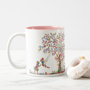 Taza Bicolor Chicas jugando al balancín