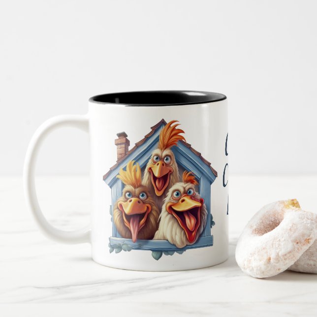 Taza Bicolor Chicken Lady Funny Chicken Mug (Con donut)