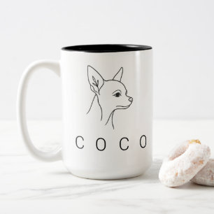 Taza Bicolor Chihuahua Minimalista Arte de Una Línea Colecció