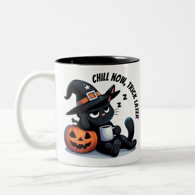 Taza Bicolor Chill Now - Trick Later Cat & Pumpkin | Halloween  (Izquierda)