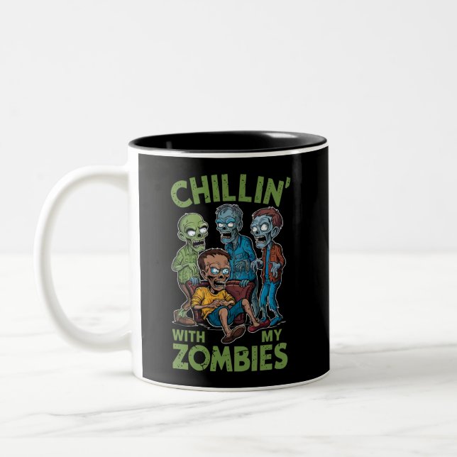 Taza Bicolor Chillin Con Mis Zombies Halloween Niños Graciosos (Izquierda)