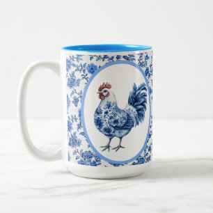 Taza Bicolor Chinoiserie Azul Floral Con Gallo