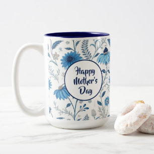 Taza Bicolor Chinoiserie Blue Echinacea Pattern