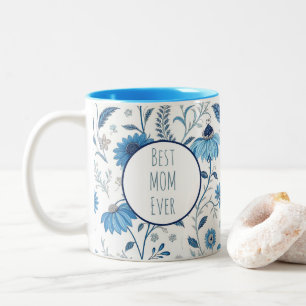 Taza Bicolor Chinoiserie Blue Echinacea Pattern