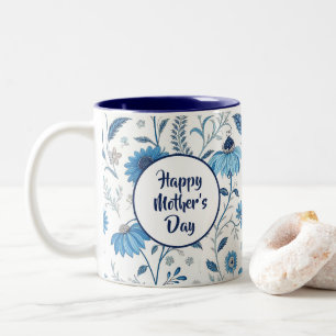 Taza Bicolor Chinoiserie Blue Echinacea Pattern