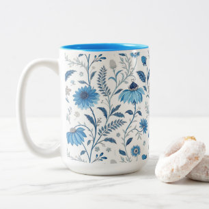 Taza Bicolor Chinoiserie Blue Echinacea Pattern