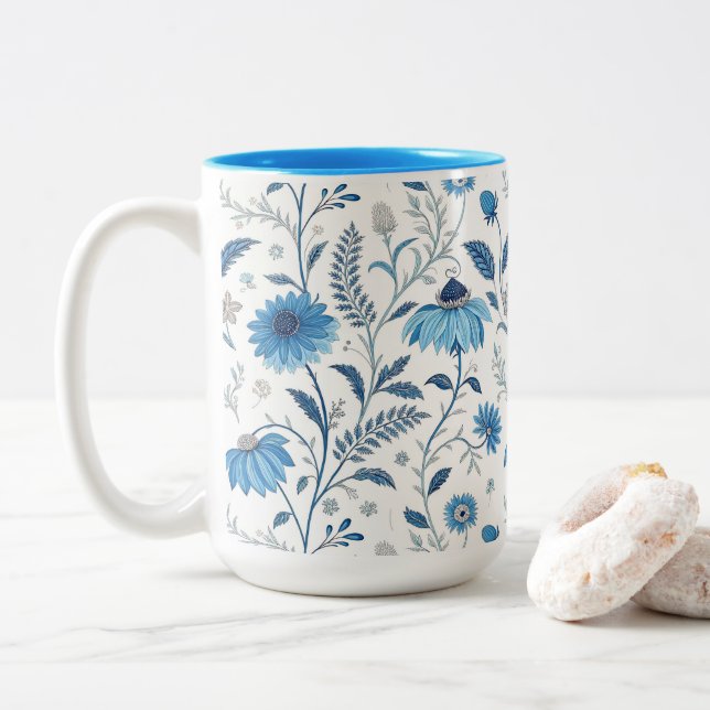 Taza Bicolor Chinoiserie Blue Echinacea Pattern (Con donut)