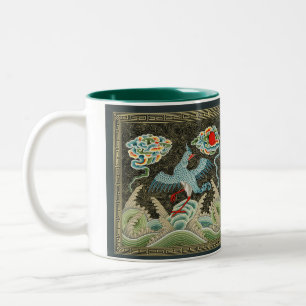 Taza Bicolor Chinoiserie Patrón de grulla dorada y ola marina