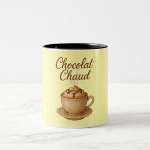 Taza Bicolor Chocolate Chaud Ilustracion de chocolate caliente