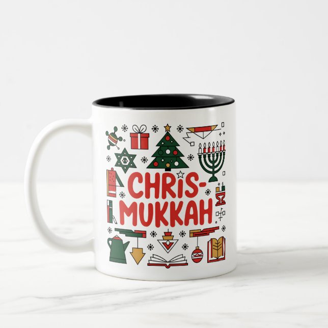 Taza Bicolor Chrismukkah Hanukkah Navidades judío Religioso (Izquierda)