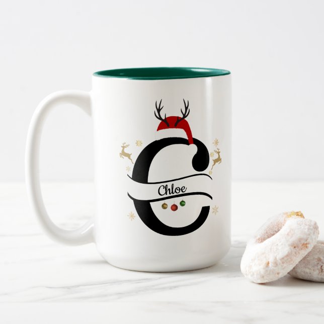 Taza Bicolor Christmas Alphabet Collection – Letter C Design (Con donut)