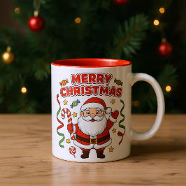 Taza Bicolor Christmas Cartoon Santa Candy Ribbons