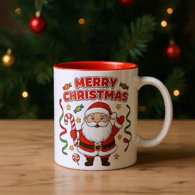 Taza Bicolor Christmas Cartoon Santa Candy Ribbons (Subido por el creador)