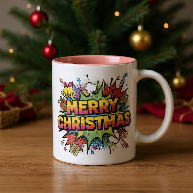 Taza Bicolor Christmas Pop Art Comic Explode (Subido por el creador)