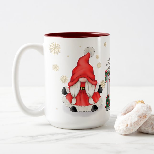 Taza Bicolor Christmas Theme Christmas Gnome  (Con donut)