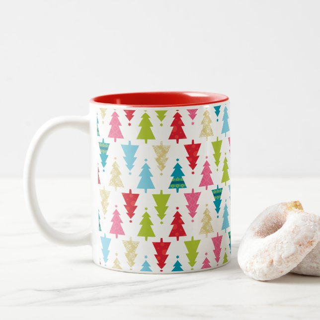 Taza Bicolor CHRISTMAS TREE PATTERN festivo moderno mínimo (Con donut)