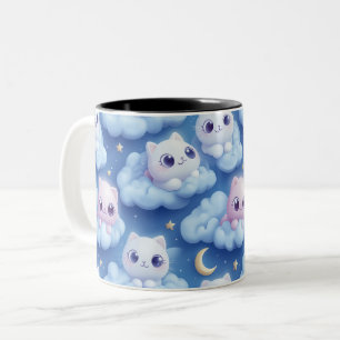 Taza Bicolor "Chubby Kawaii Gats and Clouds 3D Seamless Pattern