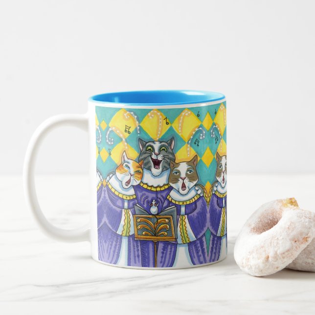 TAZA BICOLOR CHURCH CHOIR CATS & MOUSE CANTANDO NAVIDADES CAROL (Con donut)