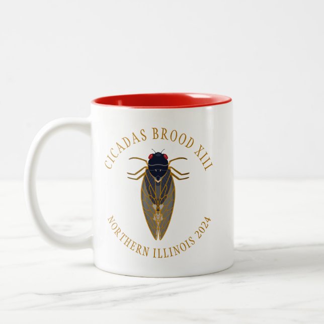 Taza Bicolor Cicada Brood XIII ILLINOIS 2024 Personalizado Text (Izquierda)