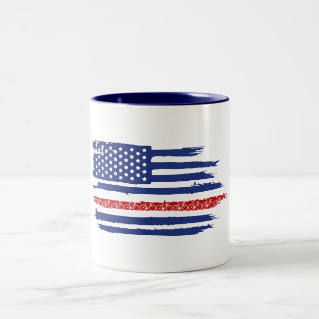Taza Bicolor Ciclismo con bandera de Estados Unidos (Centro)