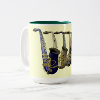 Taza Bicolor Cinco saxofones coloridos