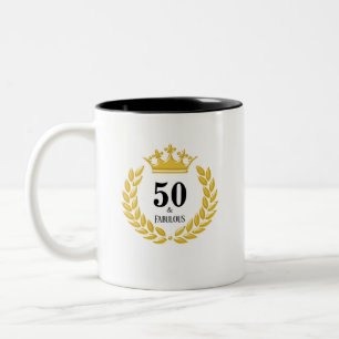 Taza Bicolor Cincuenta y fabulosos con corona y laurel