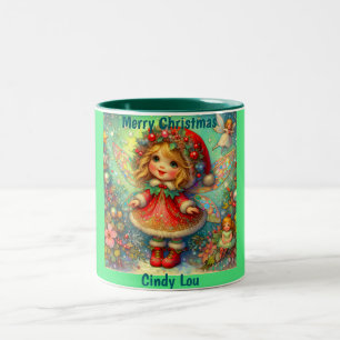 Taza Bicolor CINDY LOU ~ VINTAGE CHICA DE Navidad~
