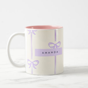 Taza Bicolor Cinta de Lazo Pastel Lavanda Coqueta Personalizada