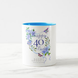 Taza Bicolor Cinta de Rosa Azul Cumpleaños 40