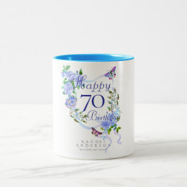 Taza Bicolor Cinta de Rosa Azul Cumpleaños 70