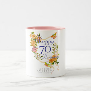 Taza Bicolor Cinta de Rosa Dorada Cumpleaños 70