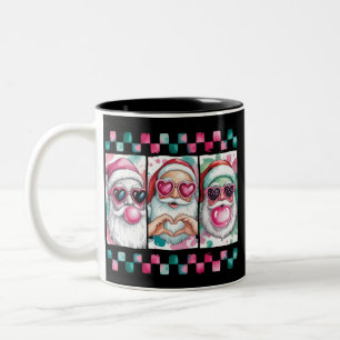 Taza Bicolor Cinta de Santa Navidad Coquette Retro Preppy Navid