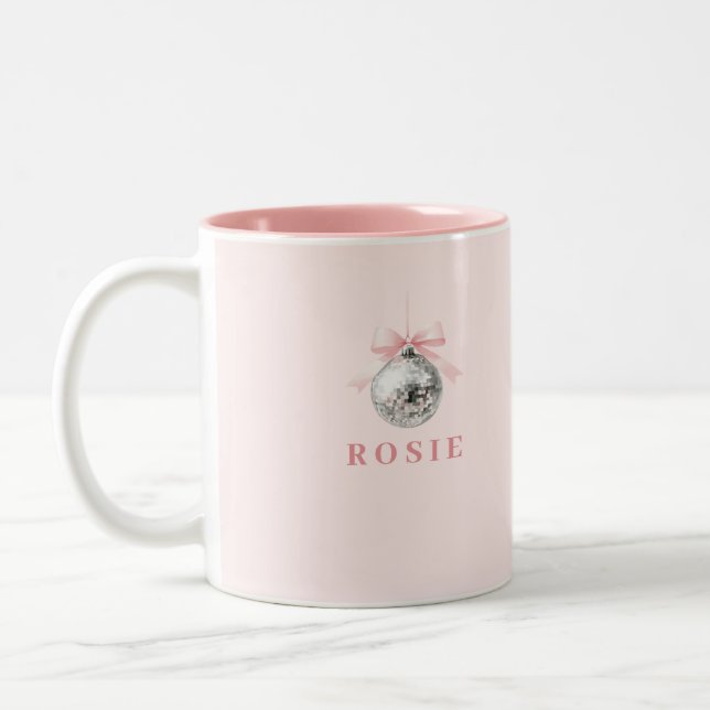 Taza Bicolor Cinta rosa Coquette Disco Ball personalizada (Izquierda)