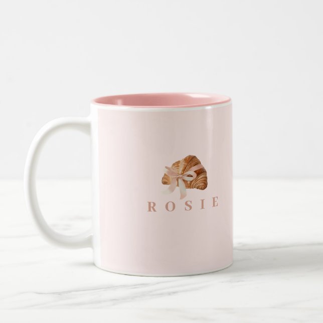 Taza Bicolor Cinta rosa Croissant de Coquette Personalizada (Izquierda)