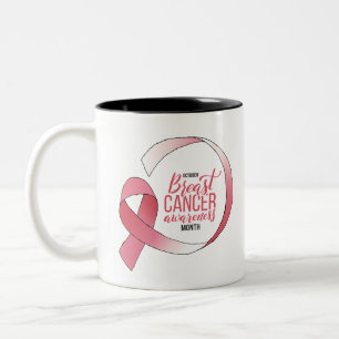 Taza Bicolor Cinta rosa de cáncer de mama dibujando Mes de BCA