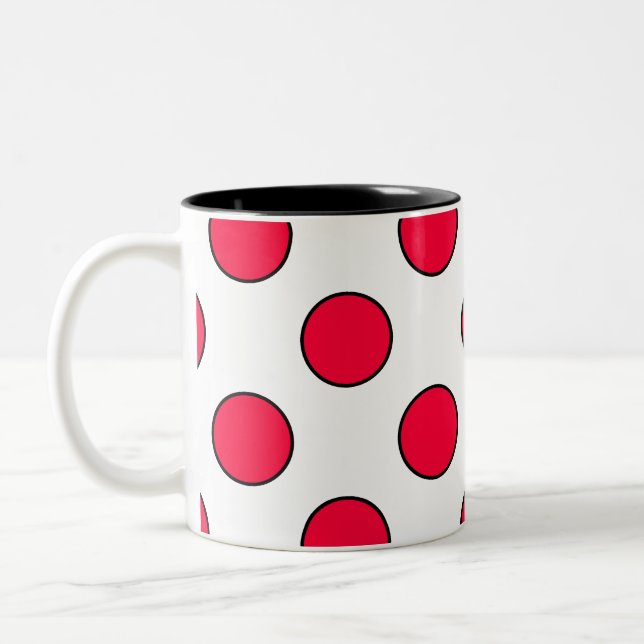 Taza Bicolor Círculo de lunares rojos blancos abstractos simple (Izquierda)