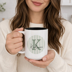 Taza Bicolor Círculo de rayas de cualquier color con monograma 