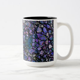Taza Bicolor Círculos abstractos dibujados a mano, azul, morado