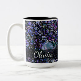 Taza Bicolor Círculos abstractos dibujados a mano, azul, púrpur