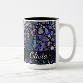 Taza Bicolor Círculos abstractos dibujados a mano, azul, púrpur