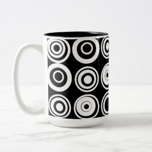 Taza Bicolor Círculos retro Blanco negro