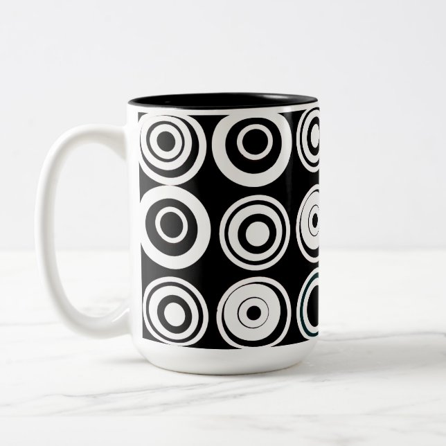 Taza Bicolor Círculos retro Blanco negro (Izquierda)