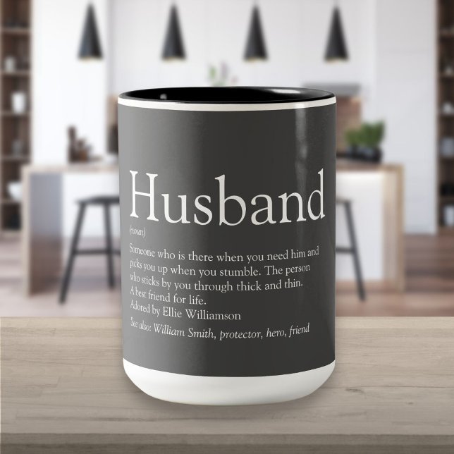 Taza Bicolor Cita de definición de marido gris moderno (Husband Definition Quote Modern Gray Two-Tone Coffee Mug)